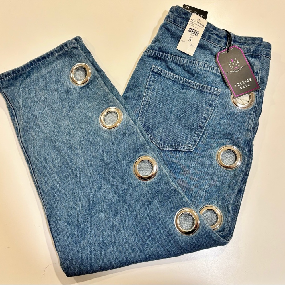 Fashion Nova Silver-Accented Blue Jeans - Picture 2 of 5